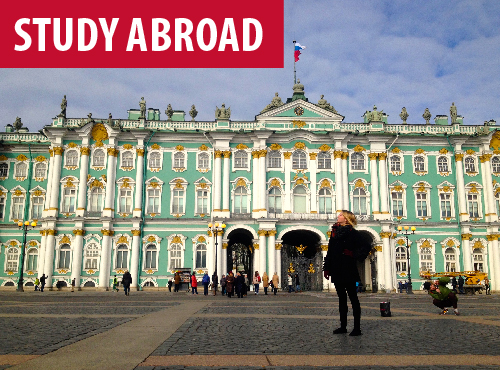 A building with the words Study Abroad